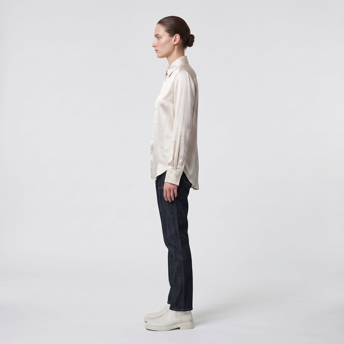 Lustrous Satin Button-Up Shirt