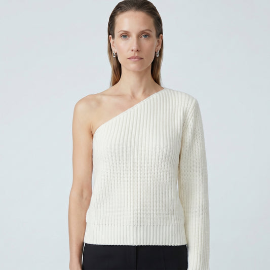 One-Shoulder Ribbed Knit Sweater