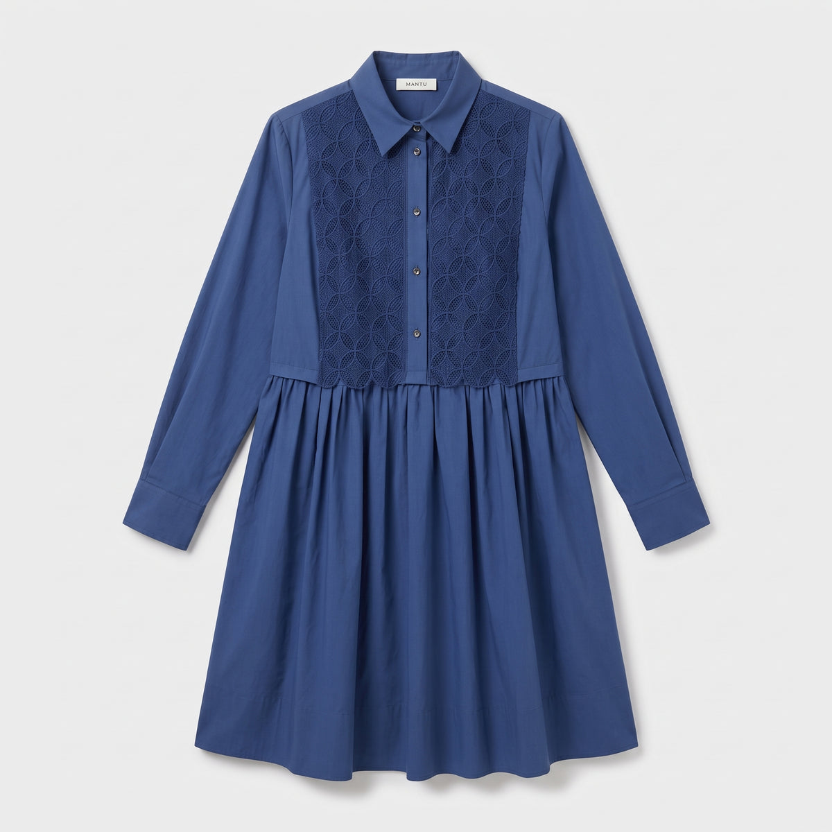 Lace Panel Cotton Shirtdress