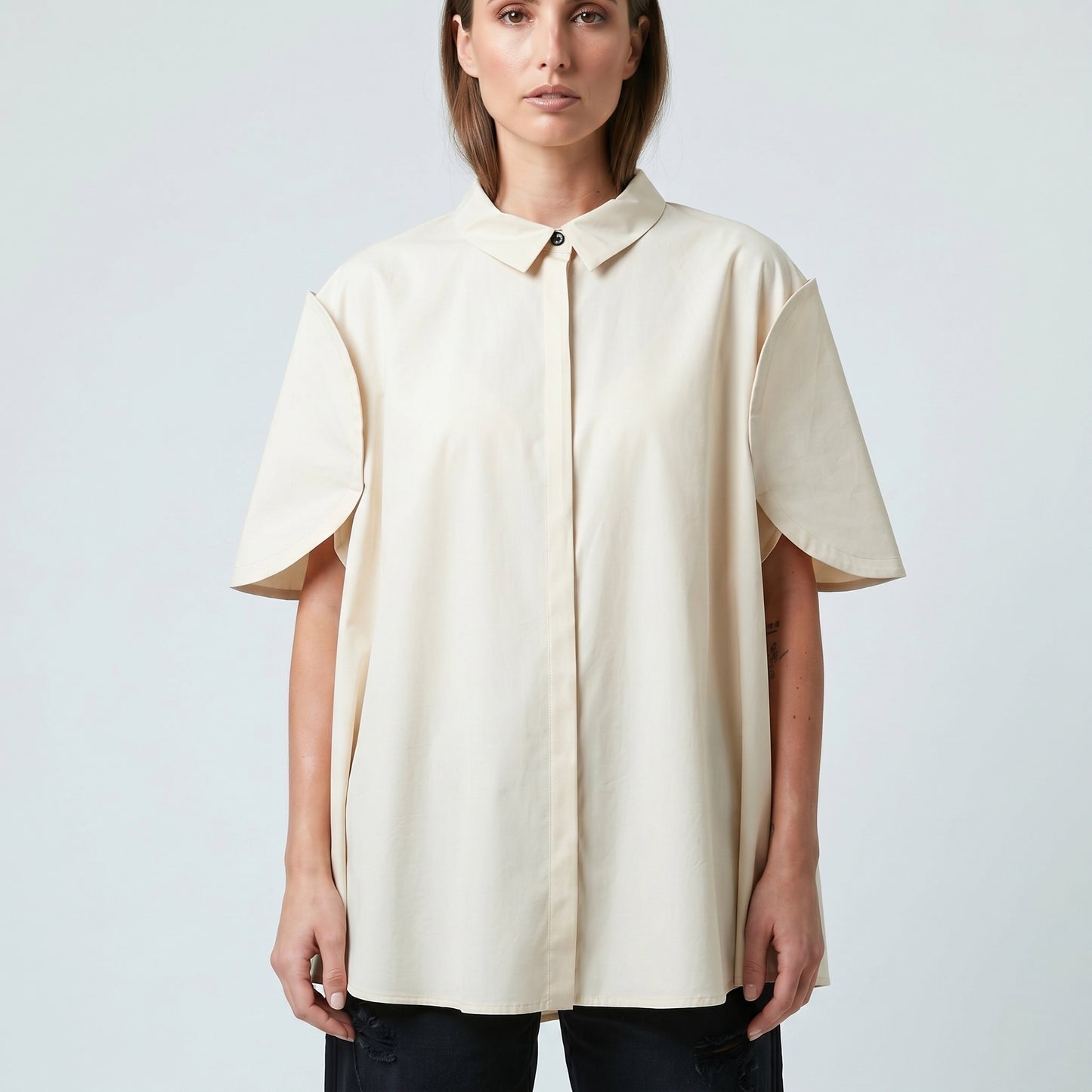 Layered Sleeve Cotton Blouse