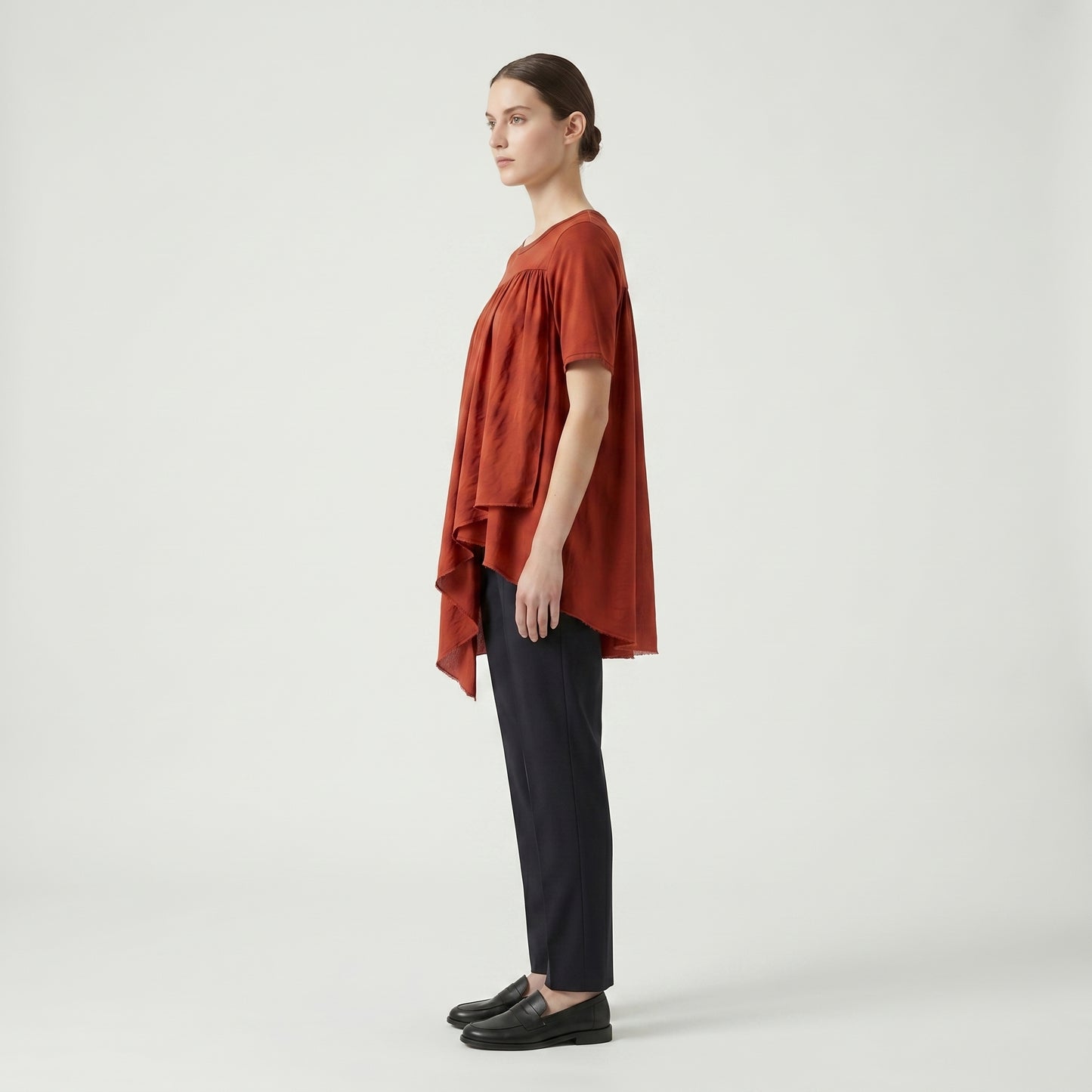 Asymmetric Ruched Rust Blouse