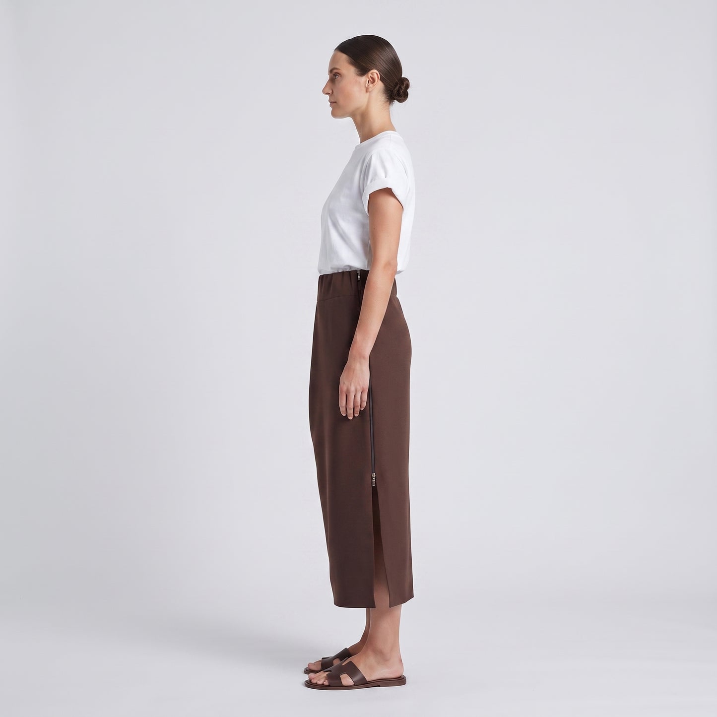 Draped High-Waisted Midi Skirt