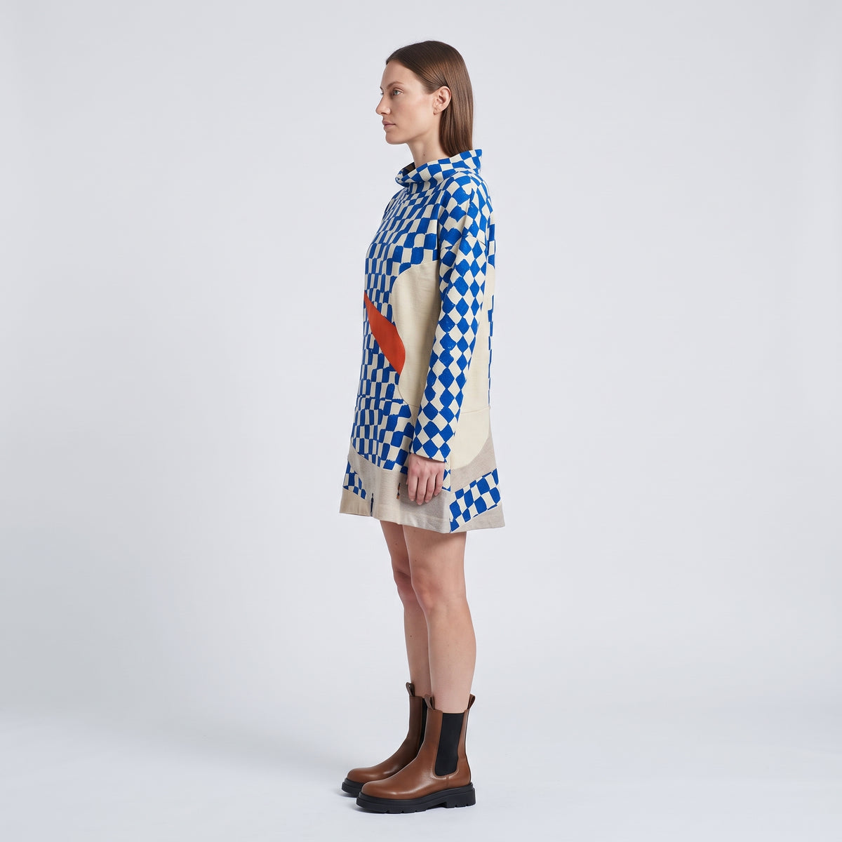 Graphic Check Print Mockneck Top