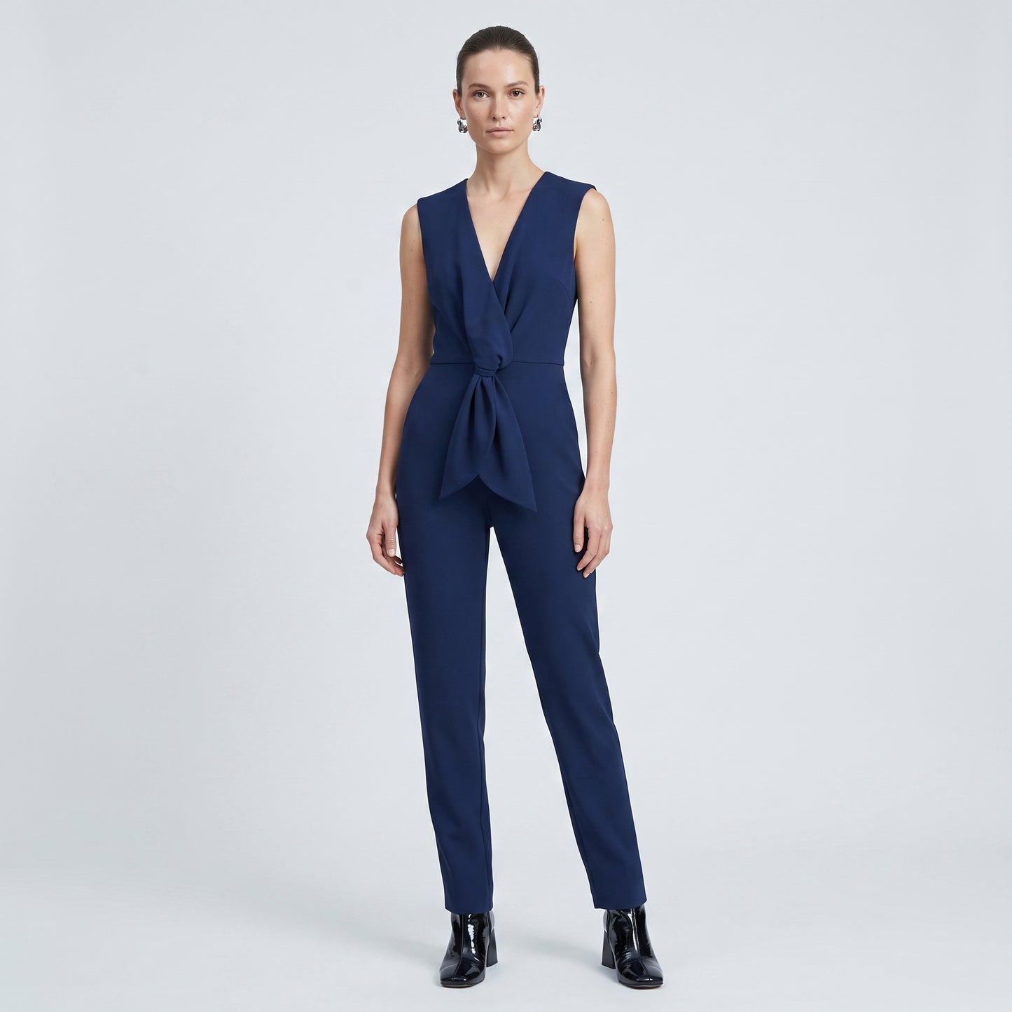 Sleeveless Knot-Front Navy Jumpsuit