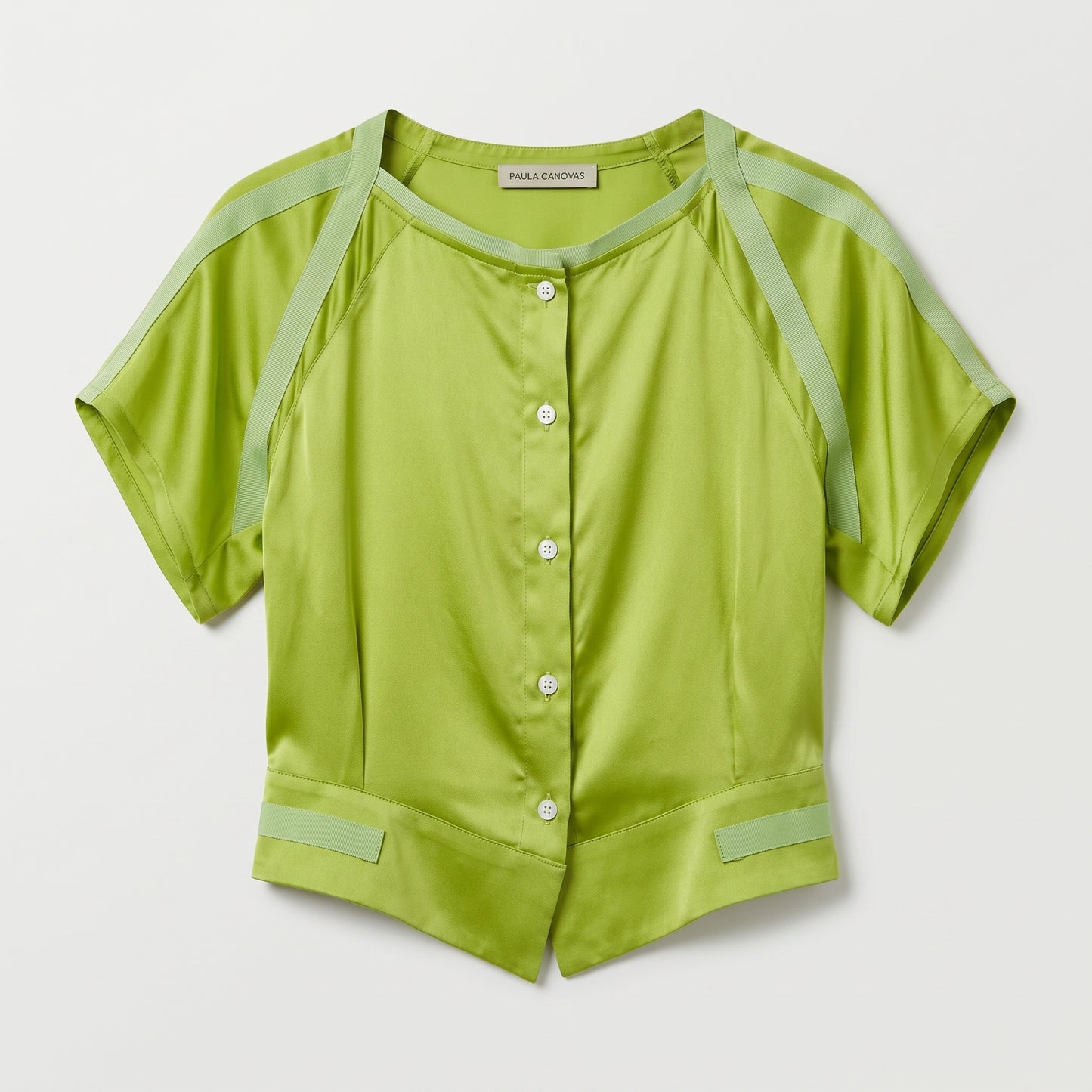 Vibrant Lime Satin Buttoned Top