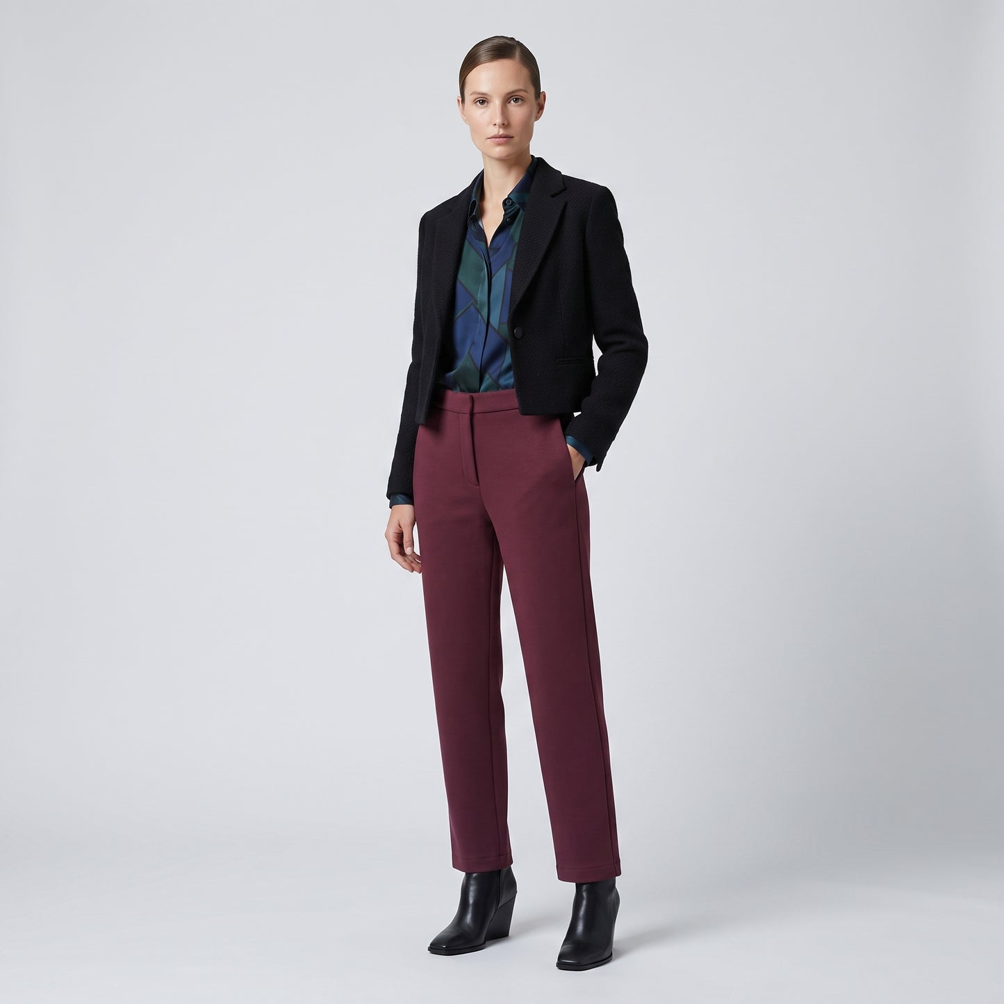 Tailored Burgundy Cropped Trousers