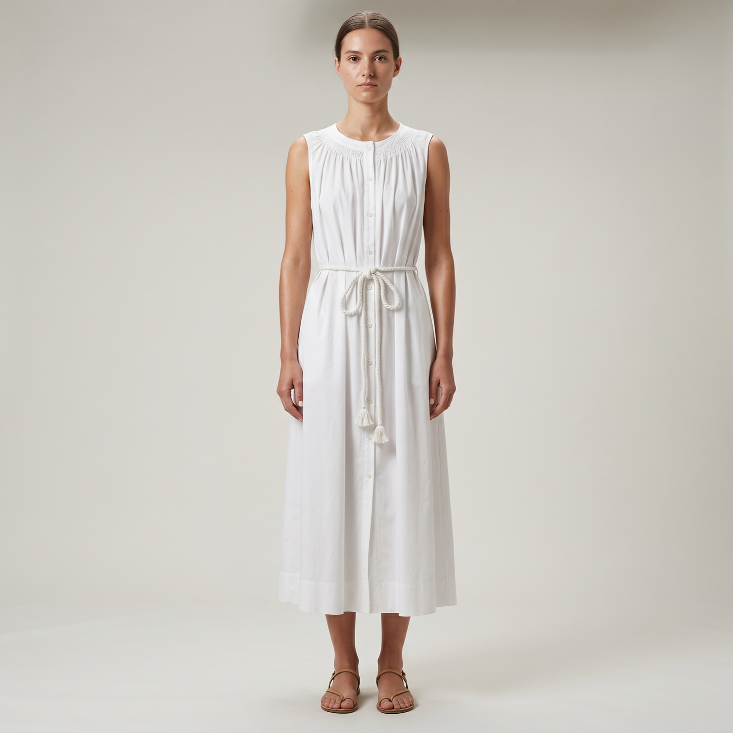 Elegant Sleeveless Cotton Midi Dress