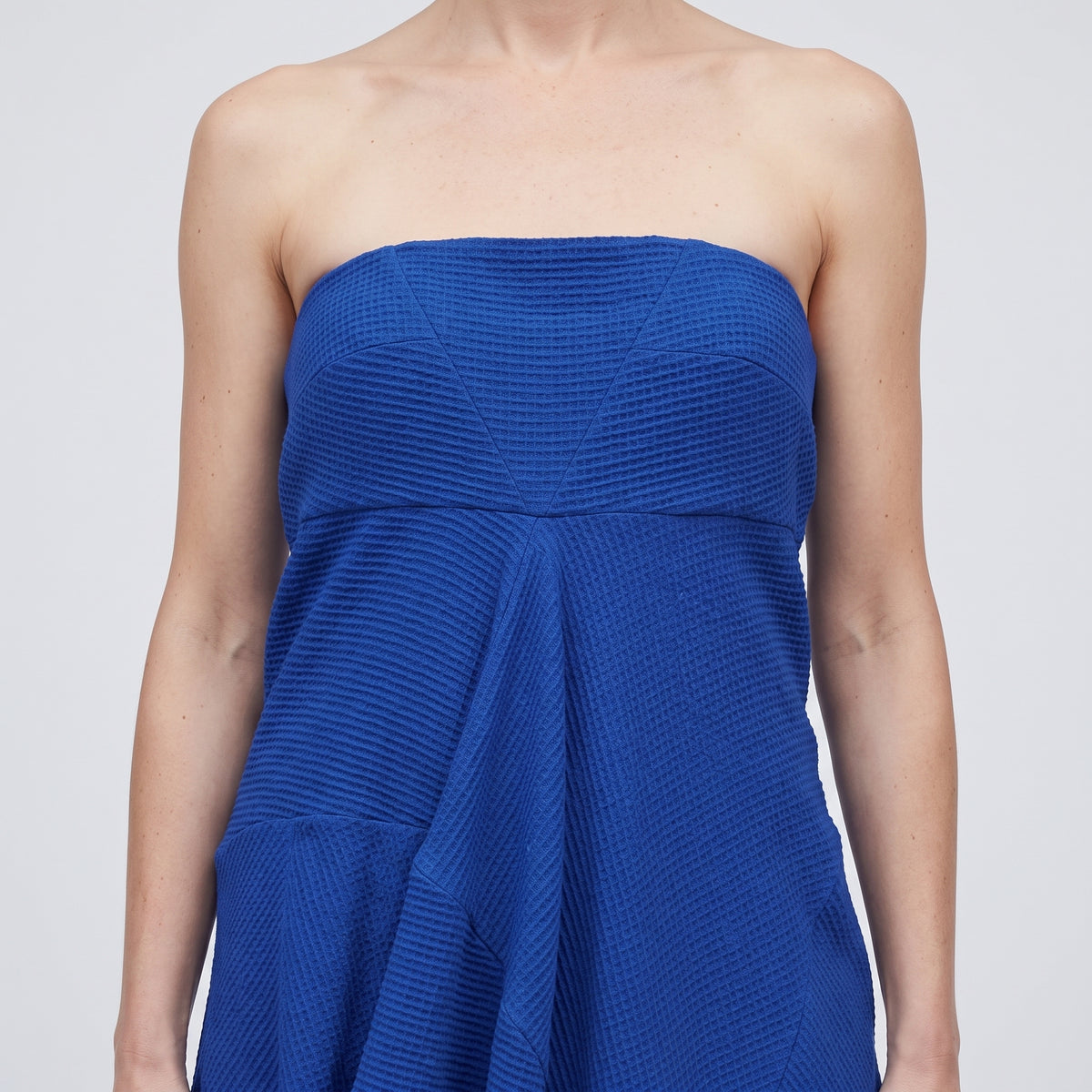 Sculptural Strapless Cobalt Mini Dress