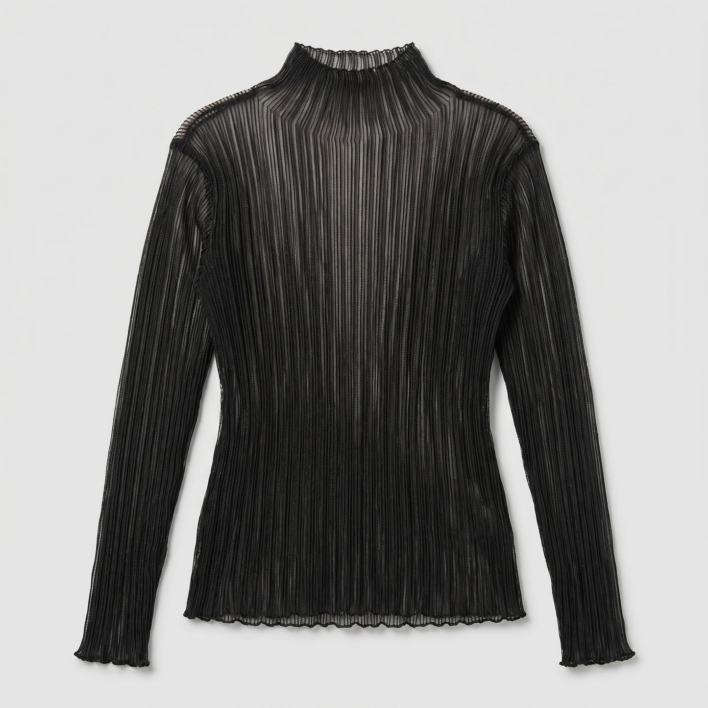Sheer Ribbed Mock Neck Top