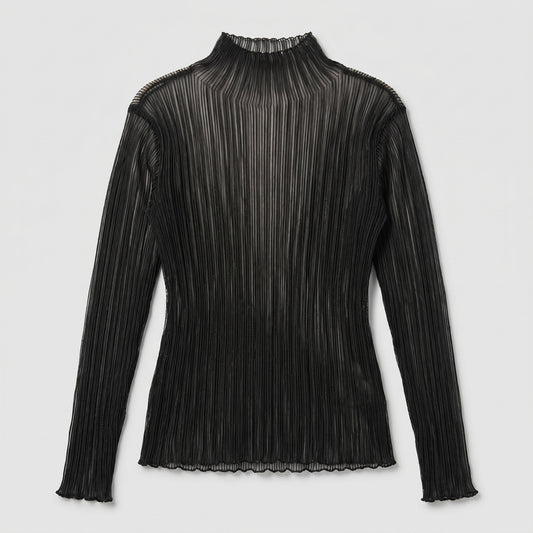 Sheer Ribbed Mock Neck Top