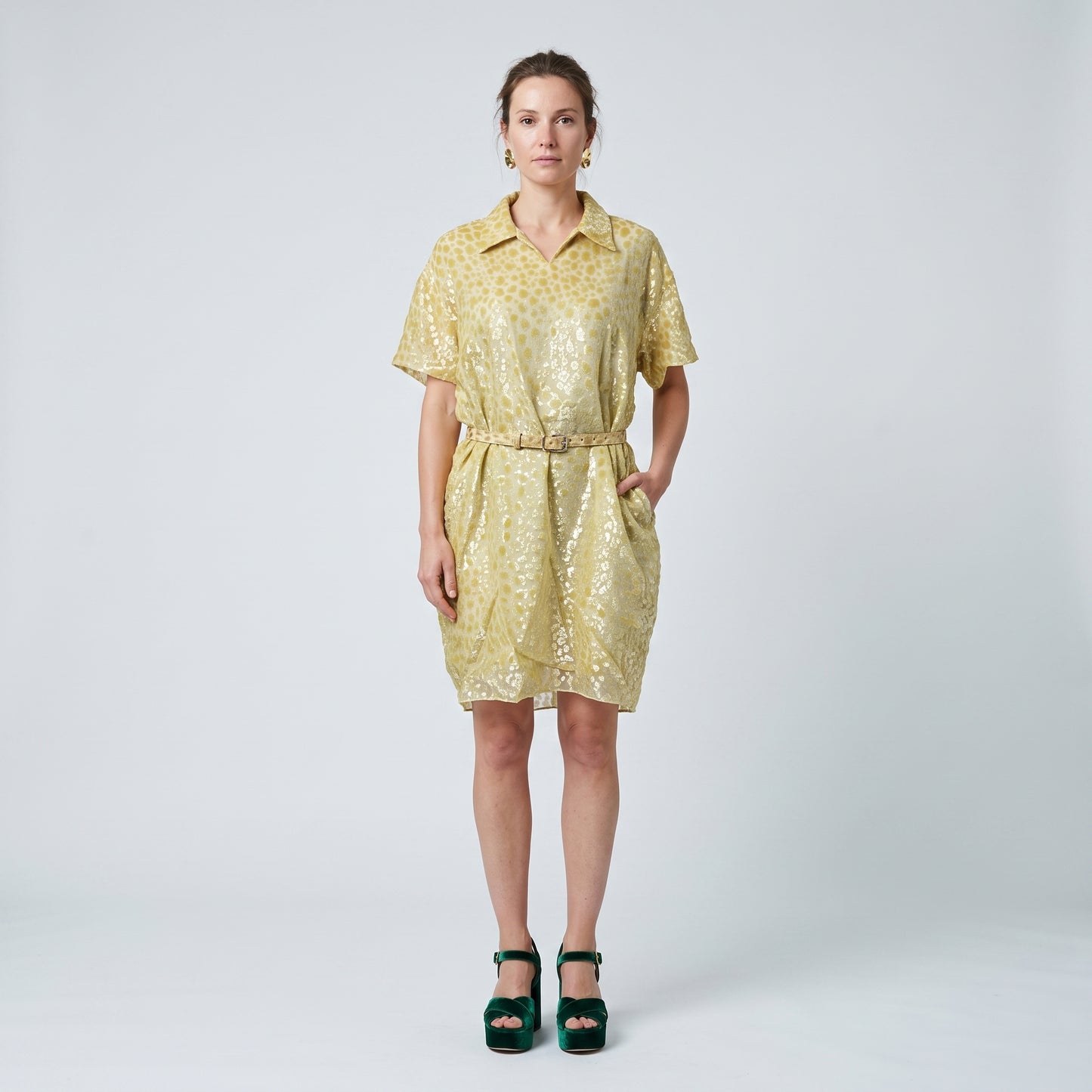 Metallic Leopard Print Shirt Dress