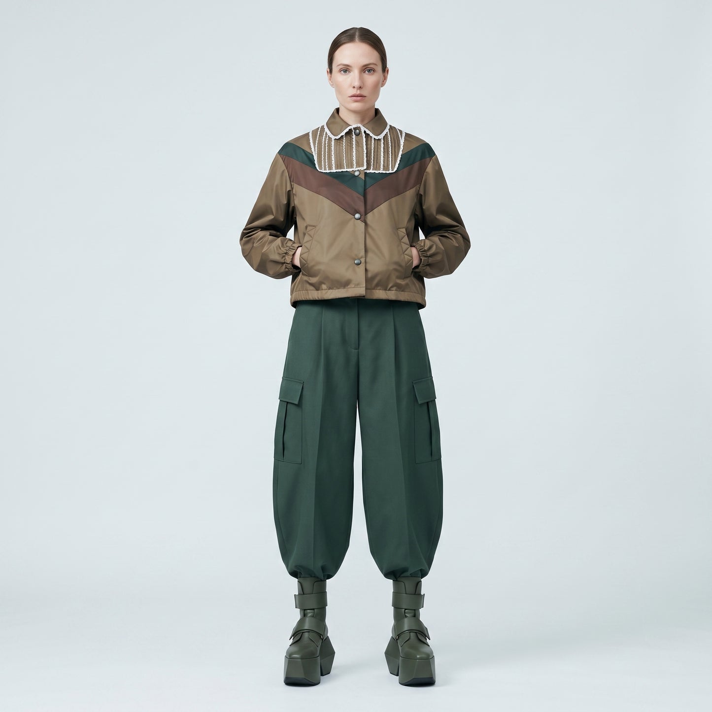 Chevron Lace-Trimmed Technical Jacket