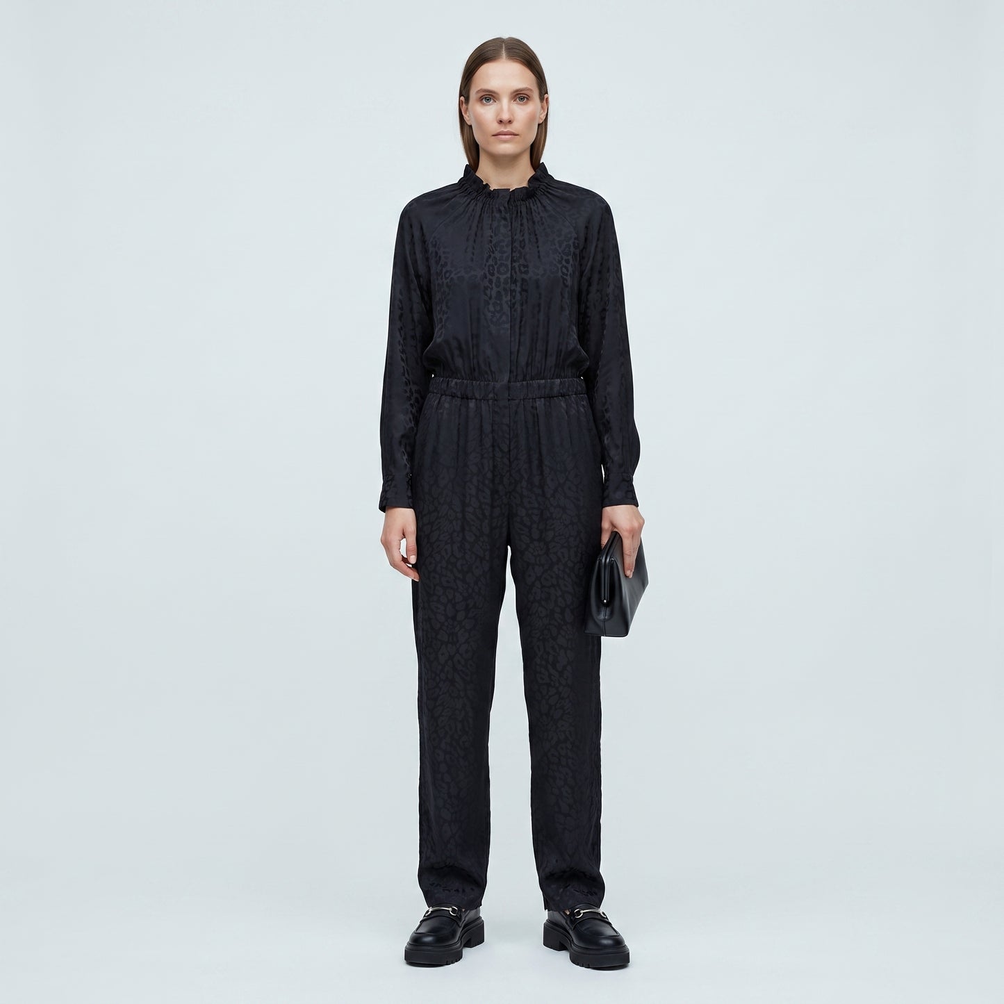 Elegant Black Jacquard Jumpsuit