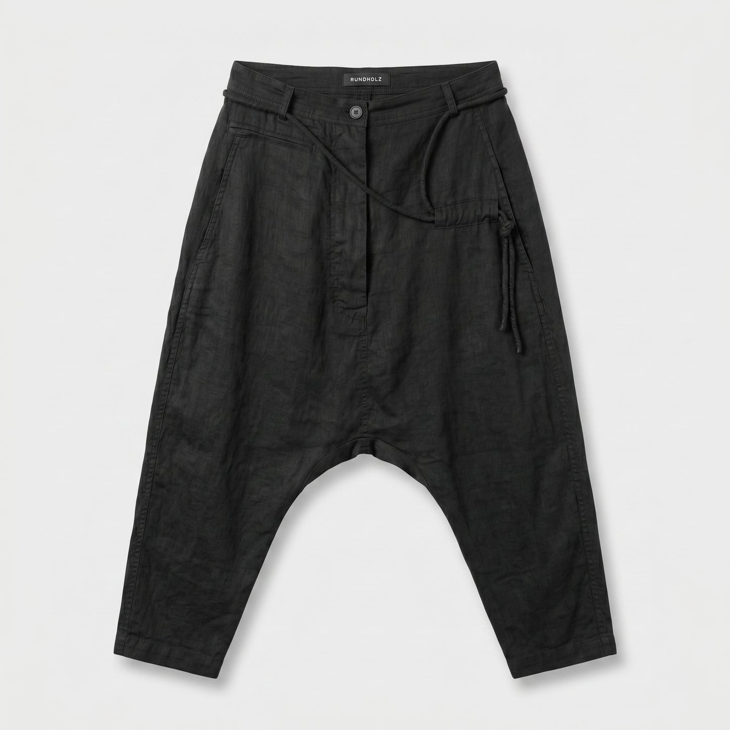Black Drop-Crotch Linen Trousers