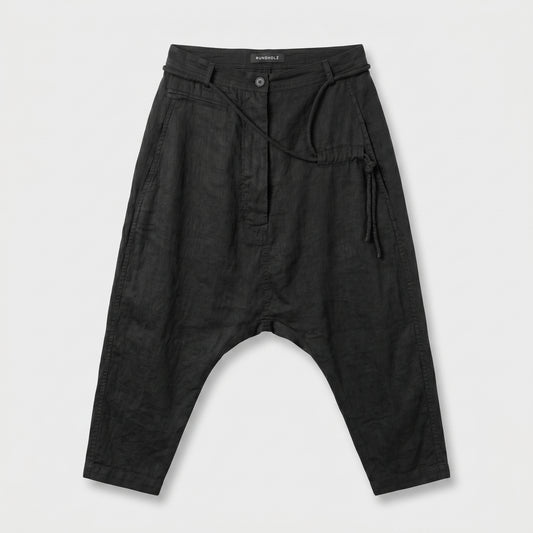 Black Drop-Crotch Linen Trousers
