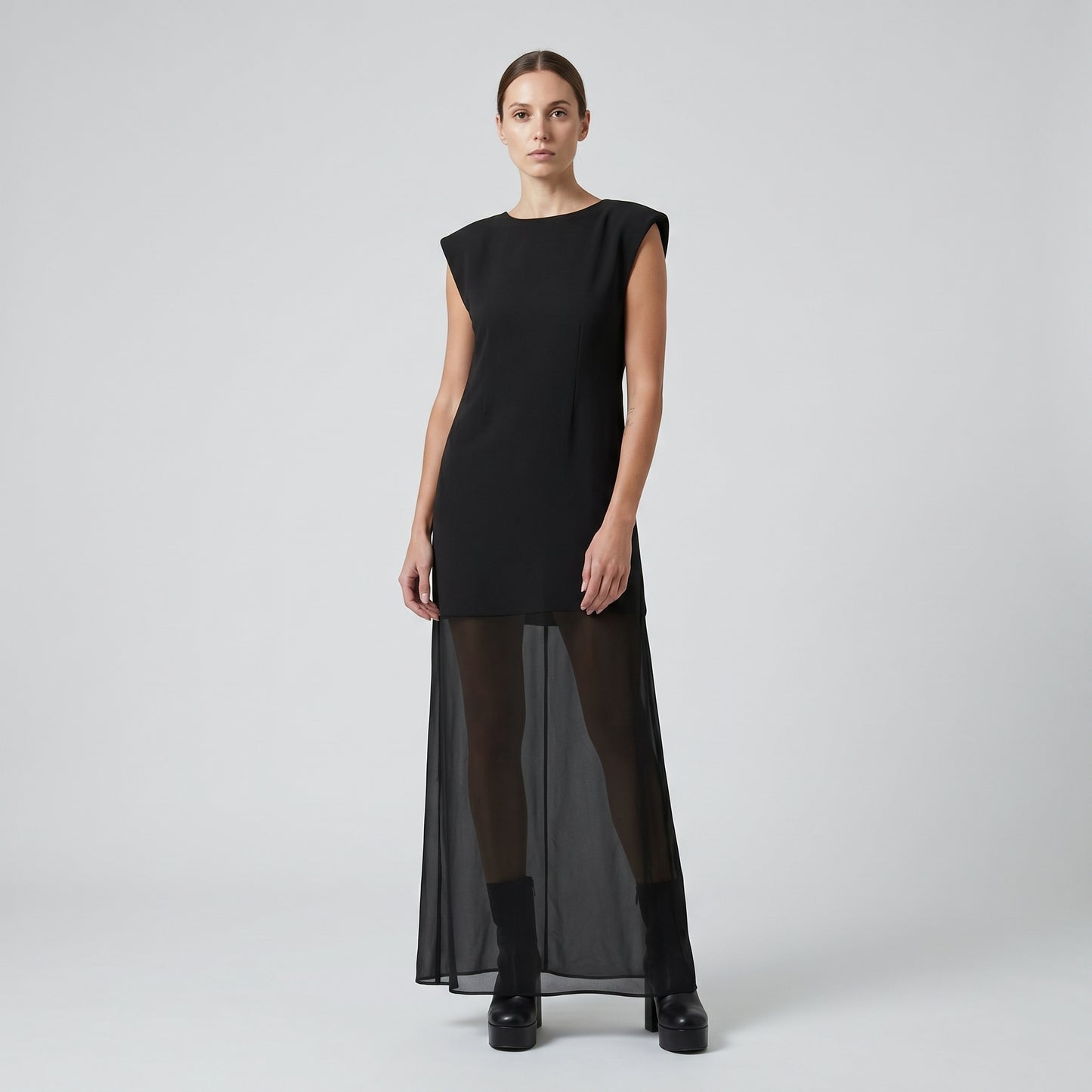 Sleeveless Sheer-Hem Maxi Dress