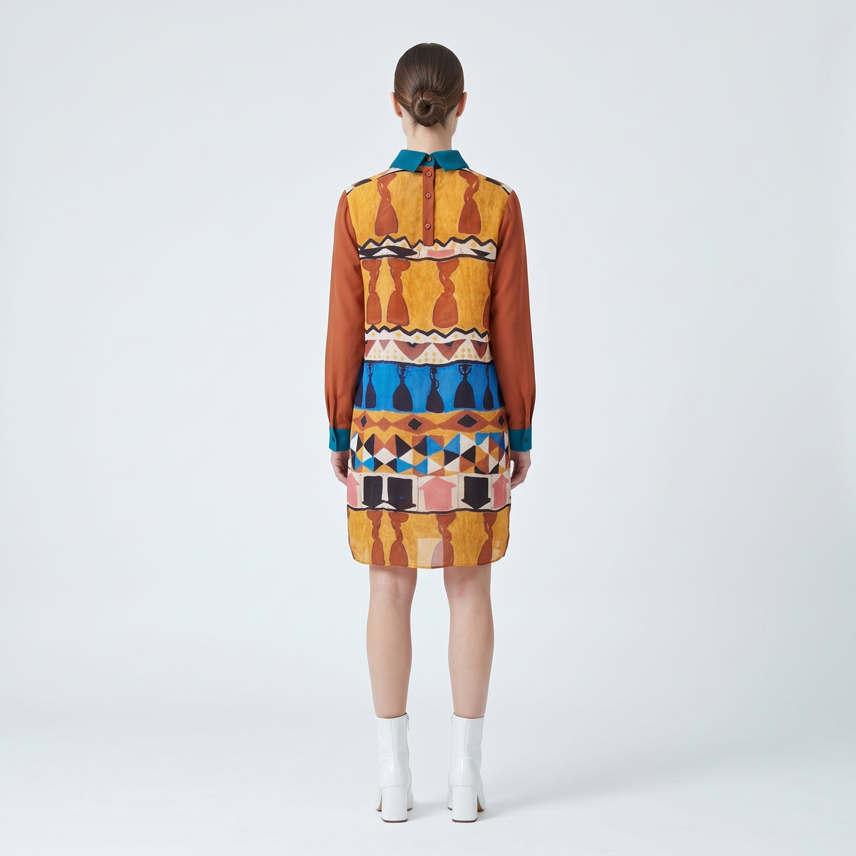 Abstract Printed Long Sleeve Dress