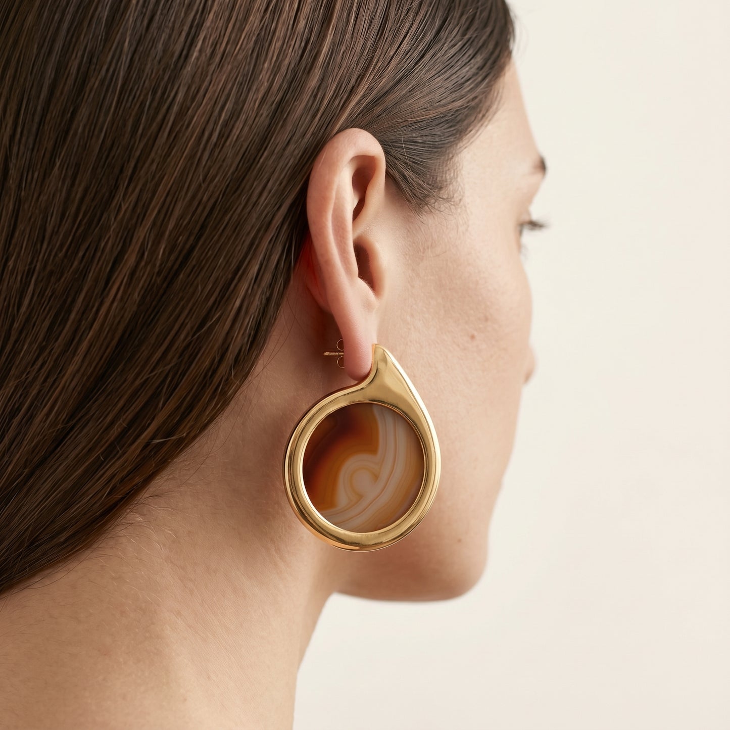 Teardrop Agate Gold Hoop Earrings