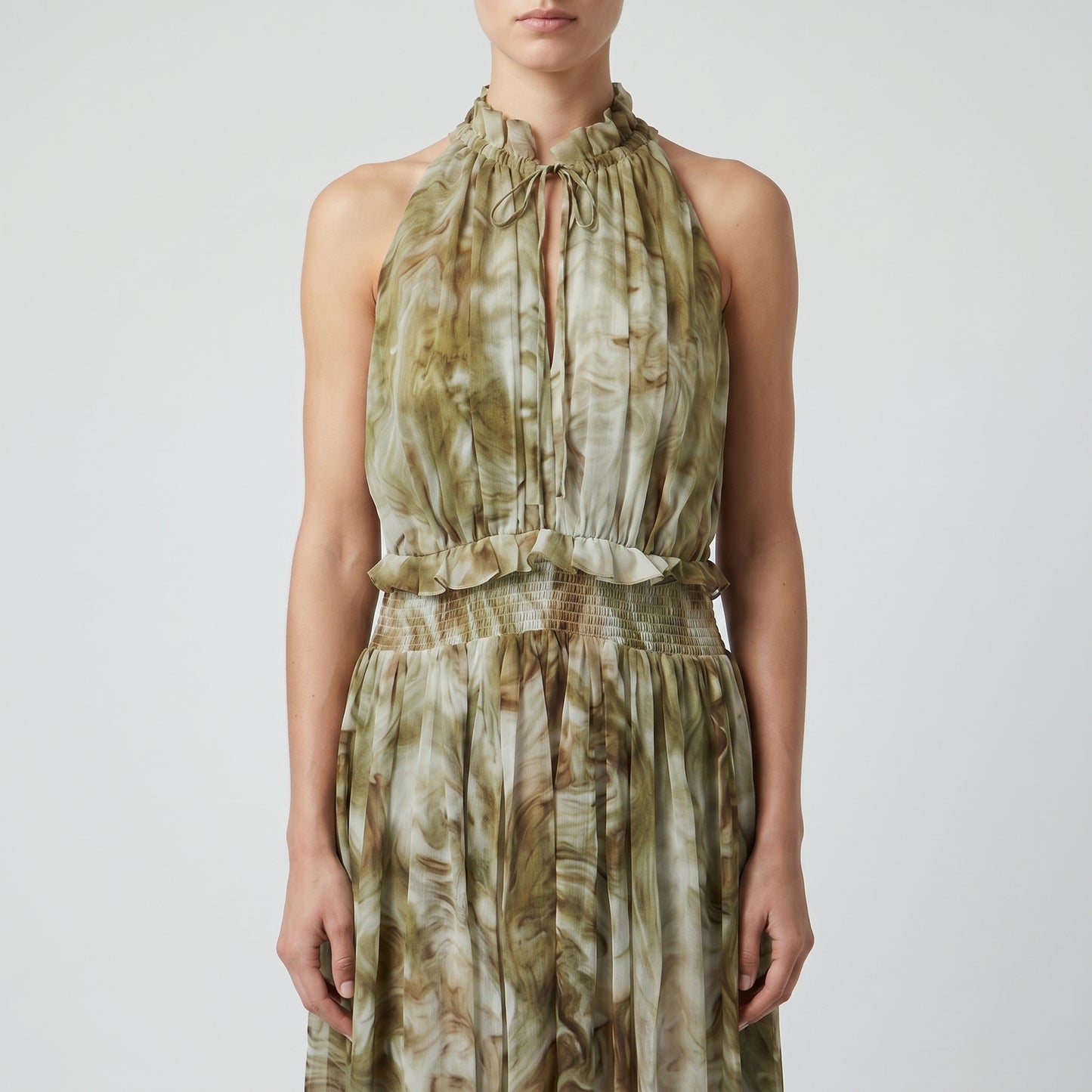 Abstract Print Halter Maxi Dress