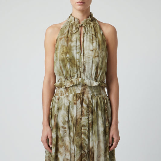 Abstract Print Halter Maxi Dress