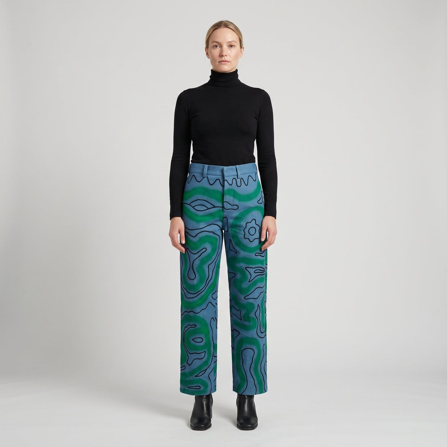 Abstract Printed Straight Leg Trousers