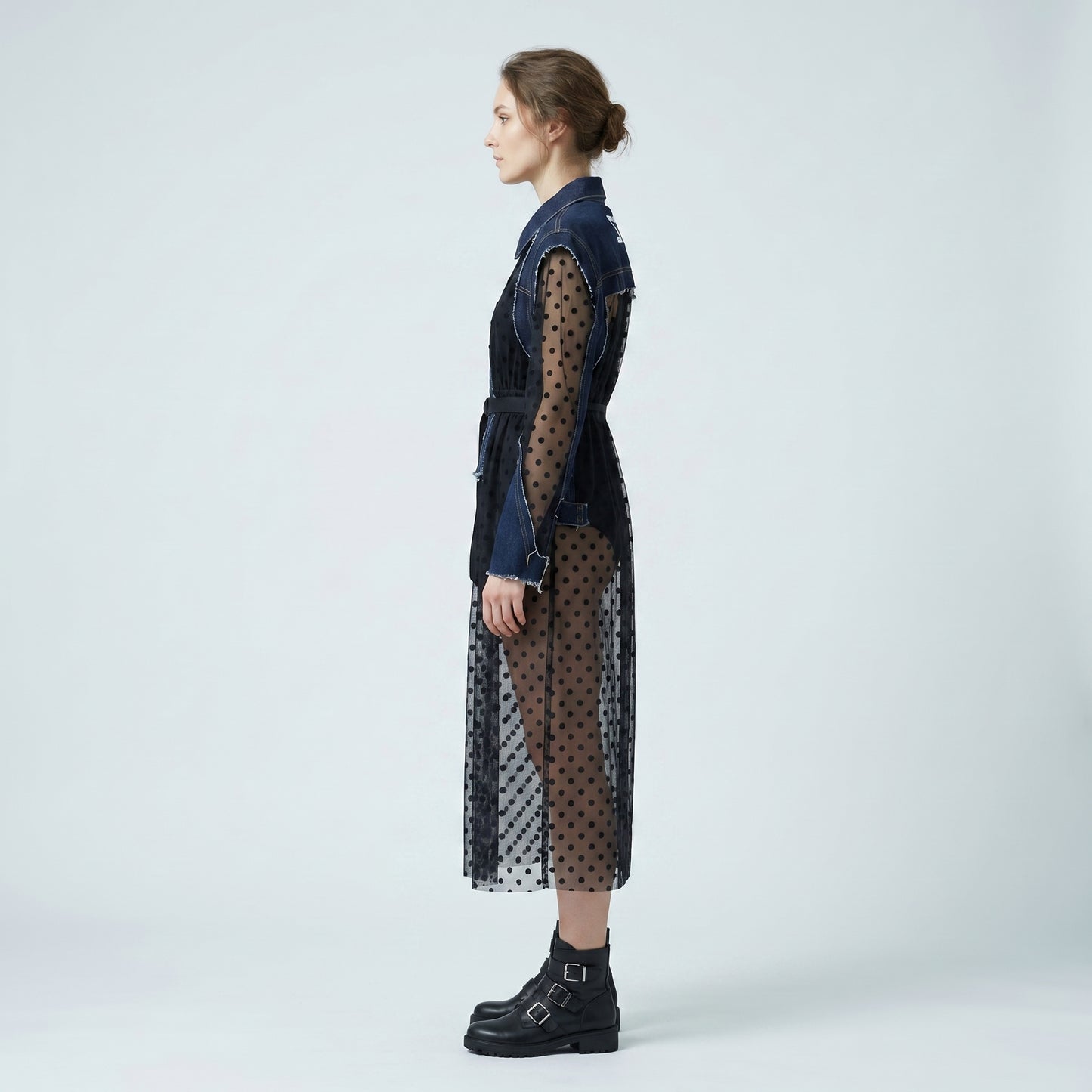Sheer Polka Dot Denim Dress