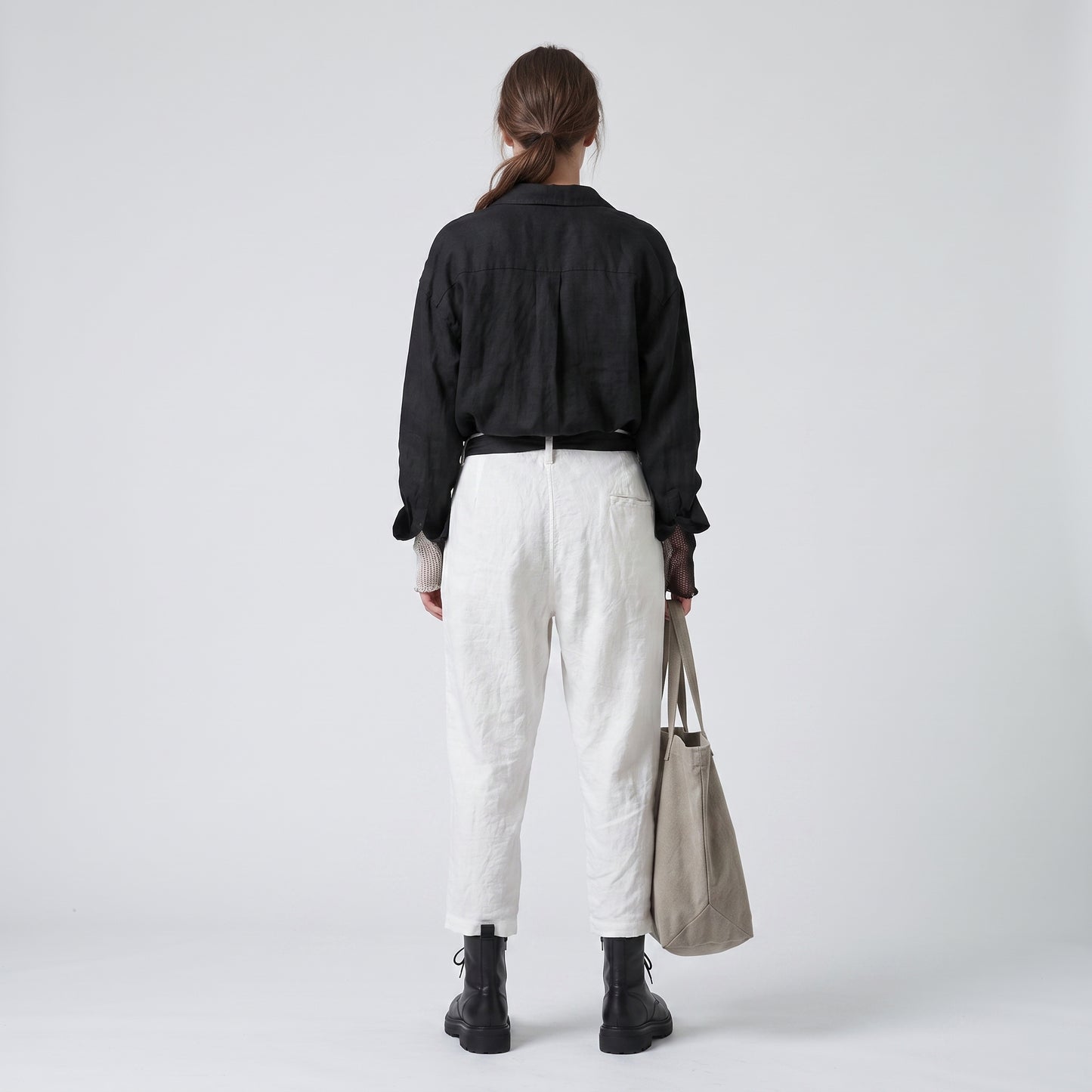Relaxed Tailored White Linen Trousers