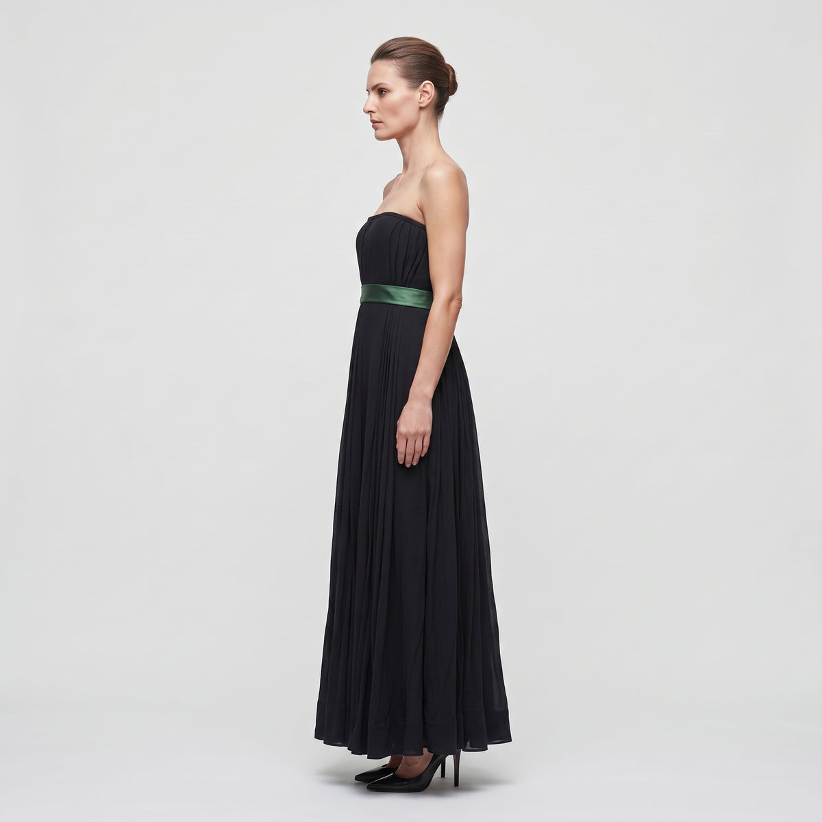 Pleated Strapless Midi Dress