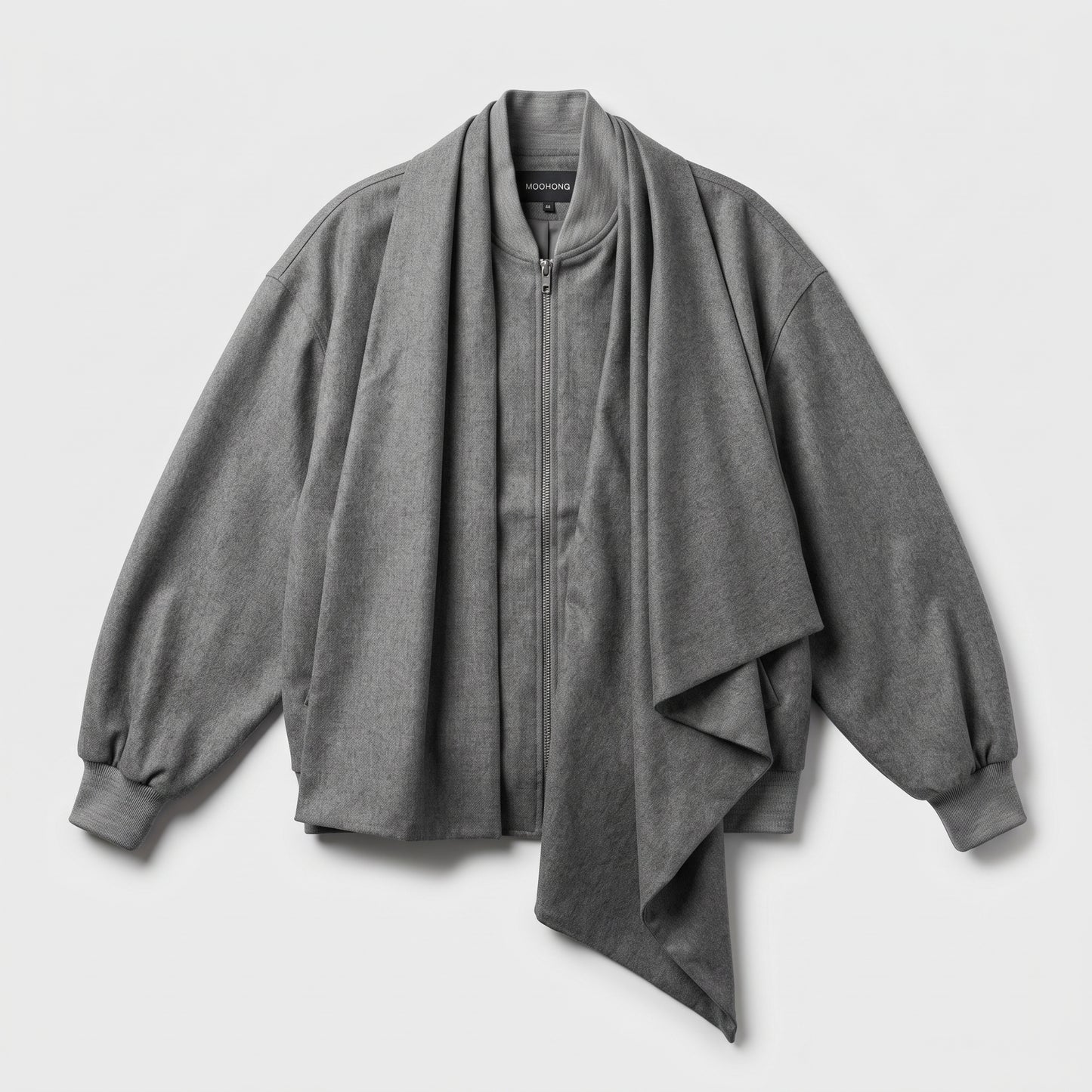 Draped Wool Blend Zip Jacket