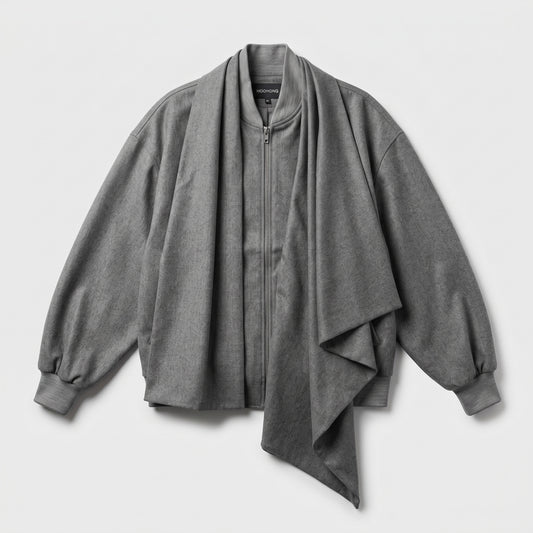 Draped Wool Blend Zip Jacket