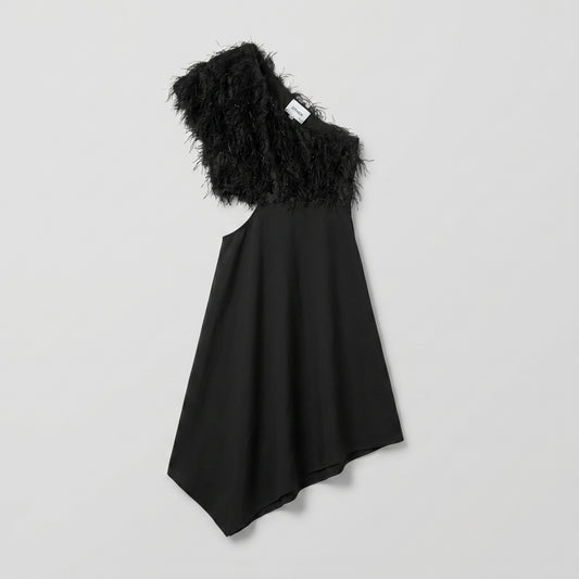 Asymmetric Feather One-Shoulder Dress