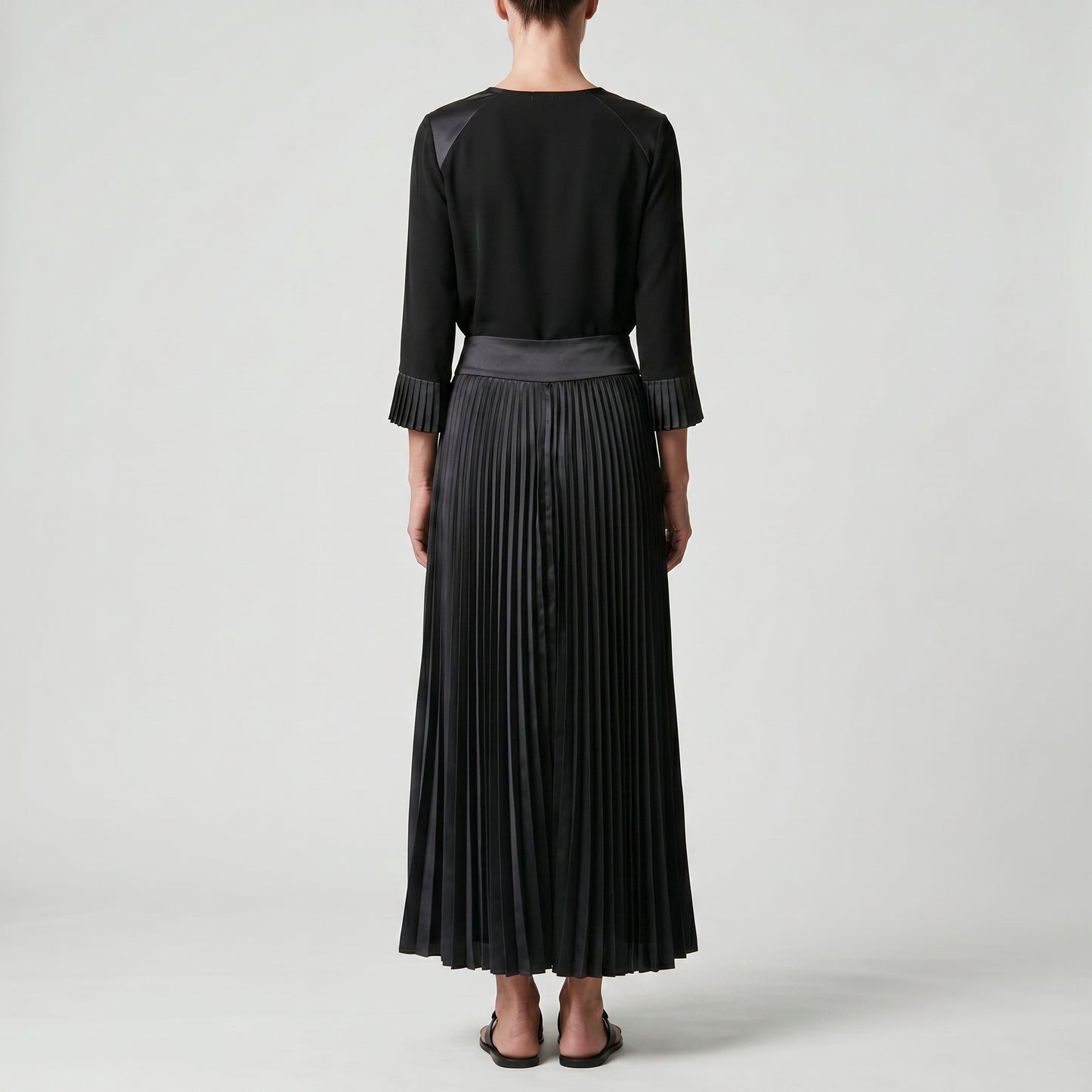 Satin Pleated Wide-Leg Trousers