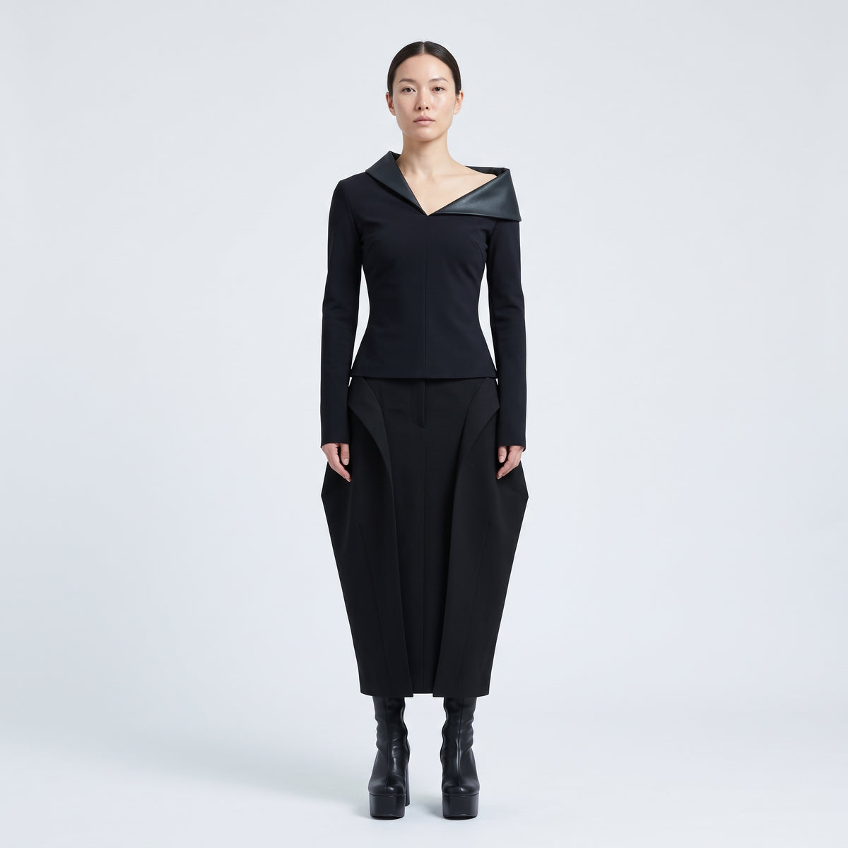 Asymmetric Faux Leather Trim Top