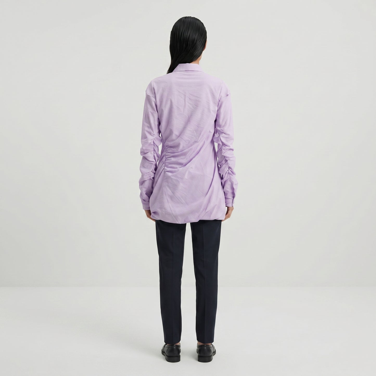 Ruched Lavender Collared Blouse