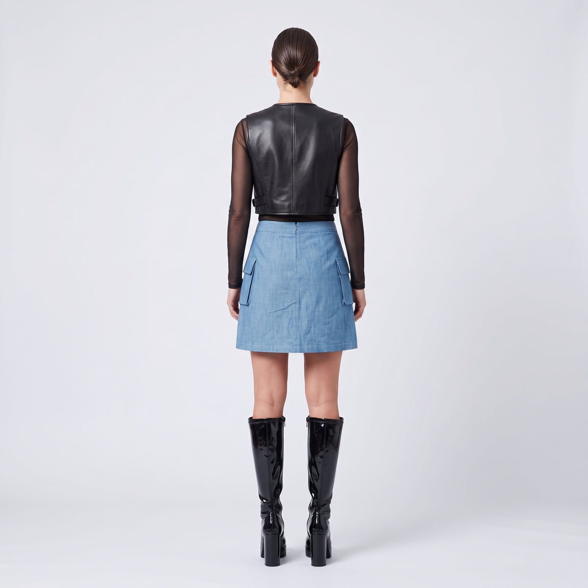 Blue Pleated Utility Mini Skirt