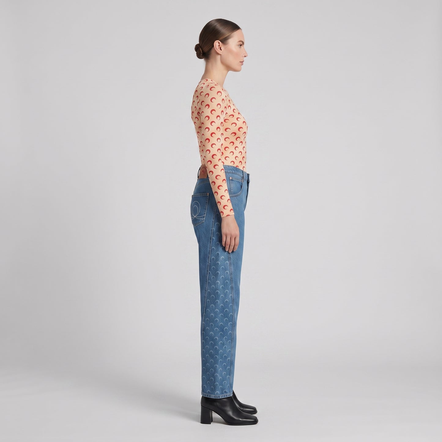 Moon Print Panel Denim Jeans