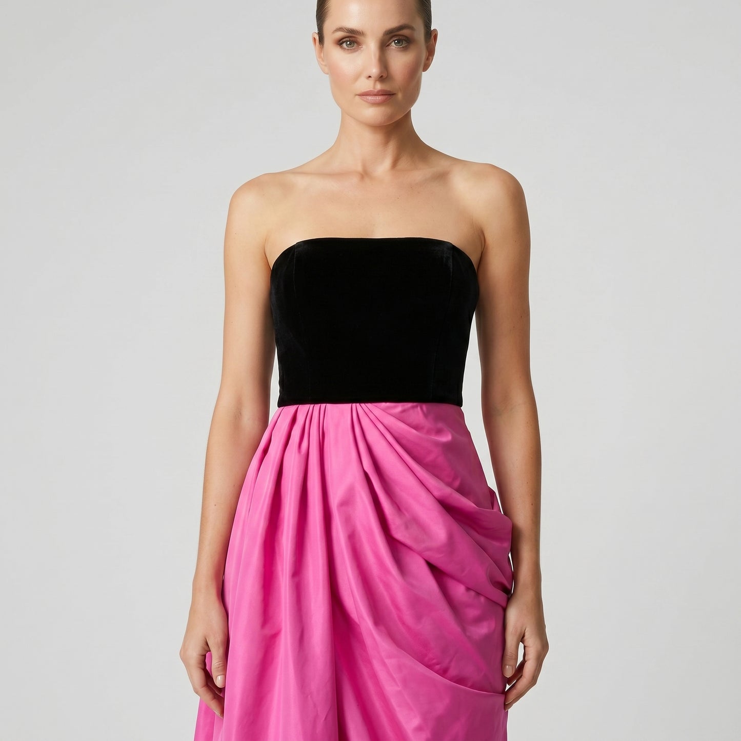 Draped Strapless Two-Tone Gown