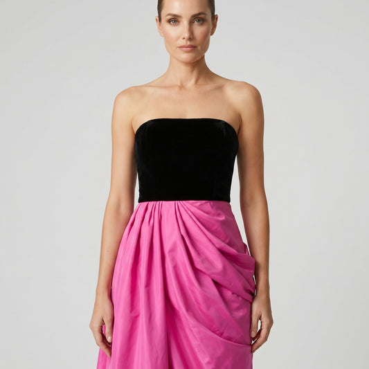Draped Strapless Two-Tone Gown