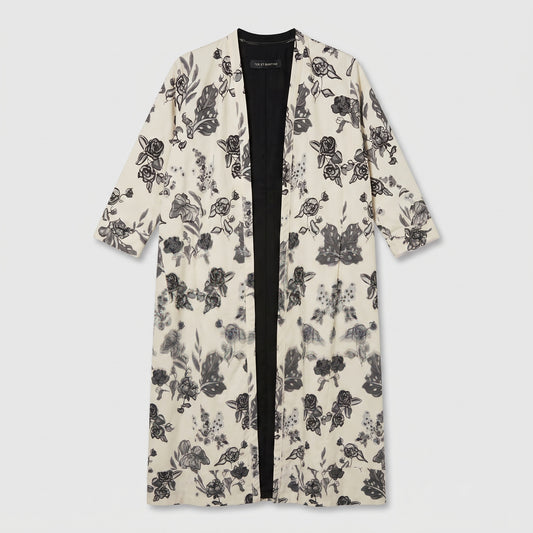 Floral Print Long Open Coat