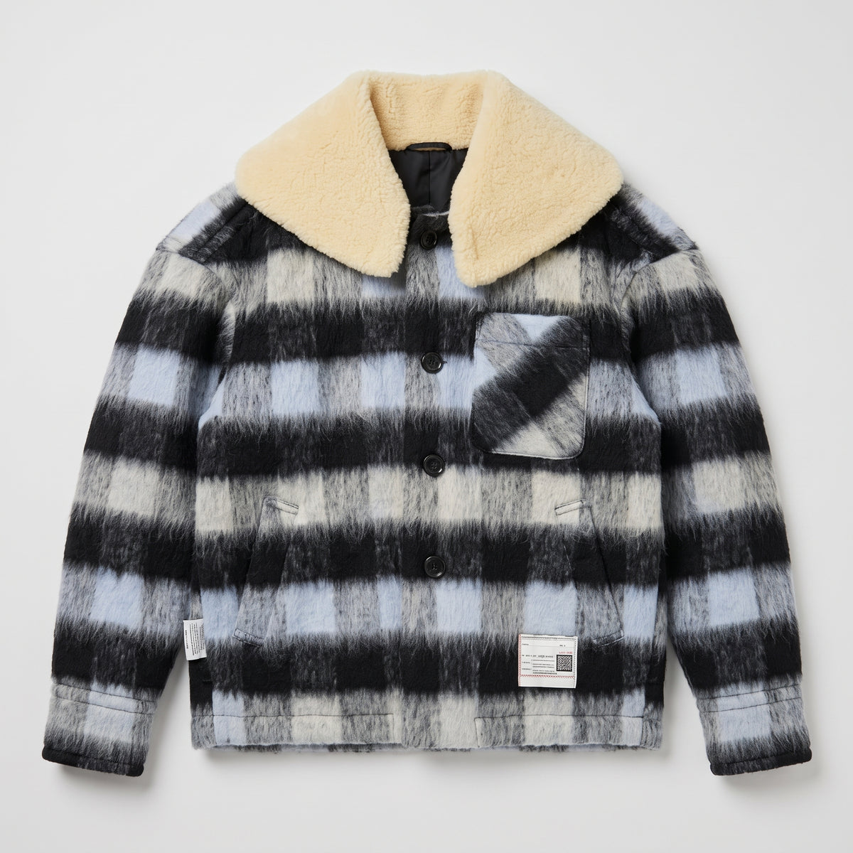 Fuzzy Plaid Shearling Collar Jacket