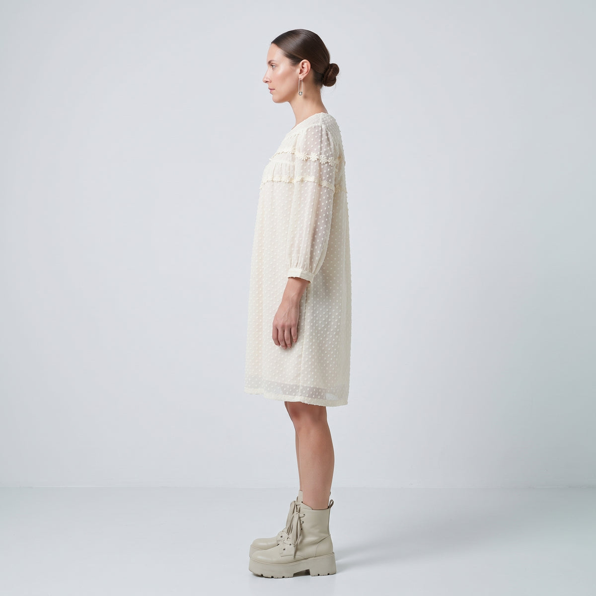 Embroidered Swiss Dot Shift Dress