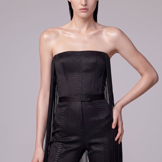 Fringe Embellished Strapless Trouser Set