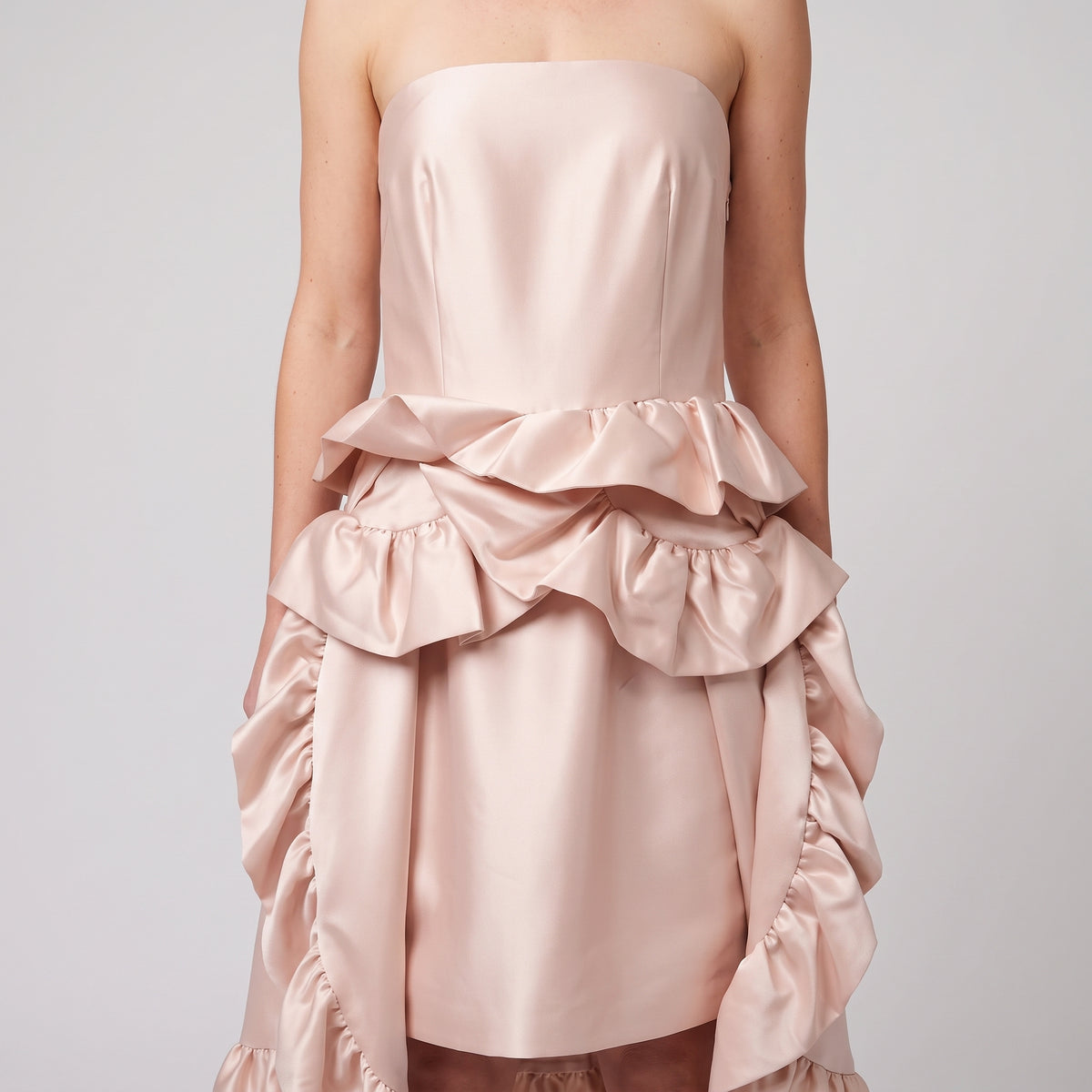 Strapless Blush Ruffled Mini Dress