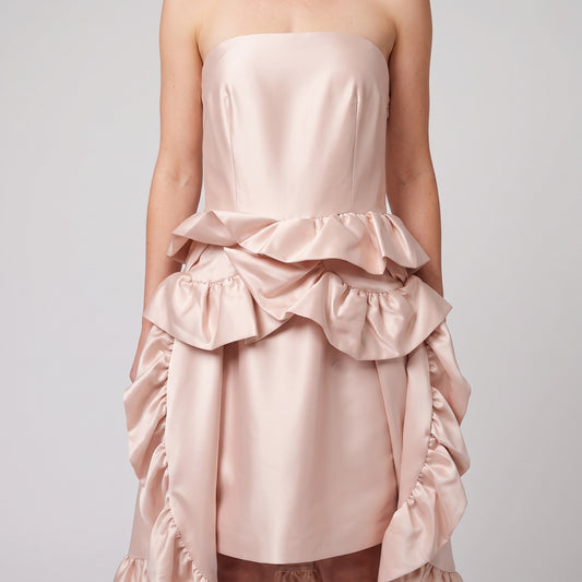 Strapless Blush Ruffled Mini Dress