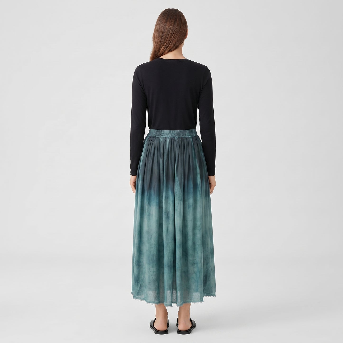 Ombre Dip-Dye Pleated Maxi Skirt