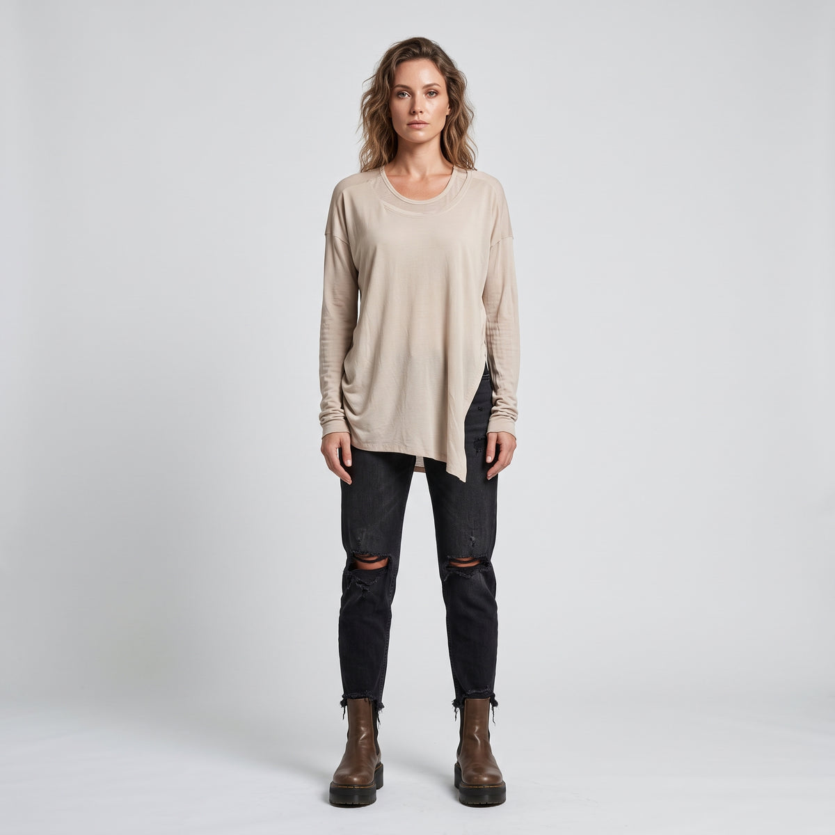 Layered Hem Long Sleeve Tee
