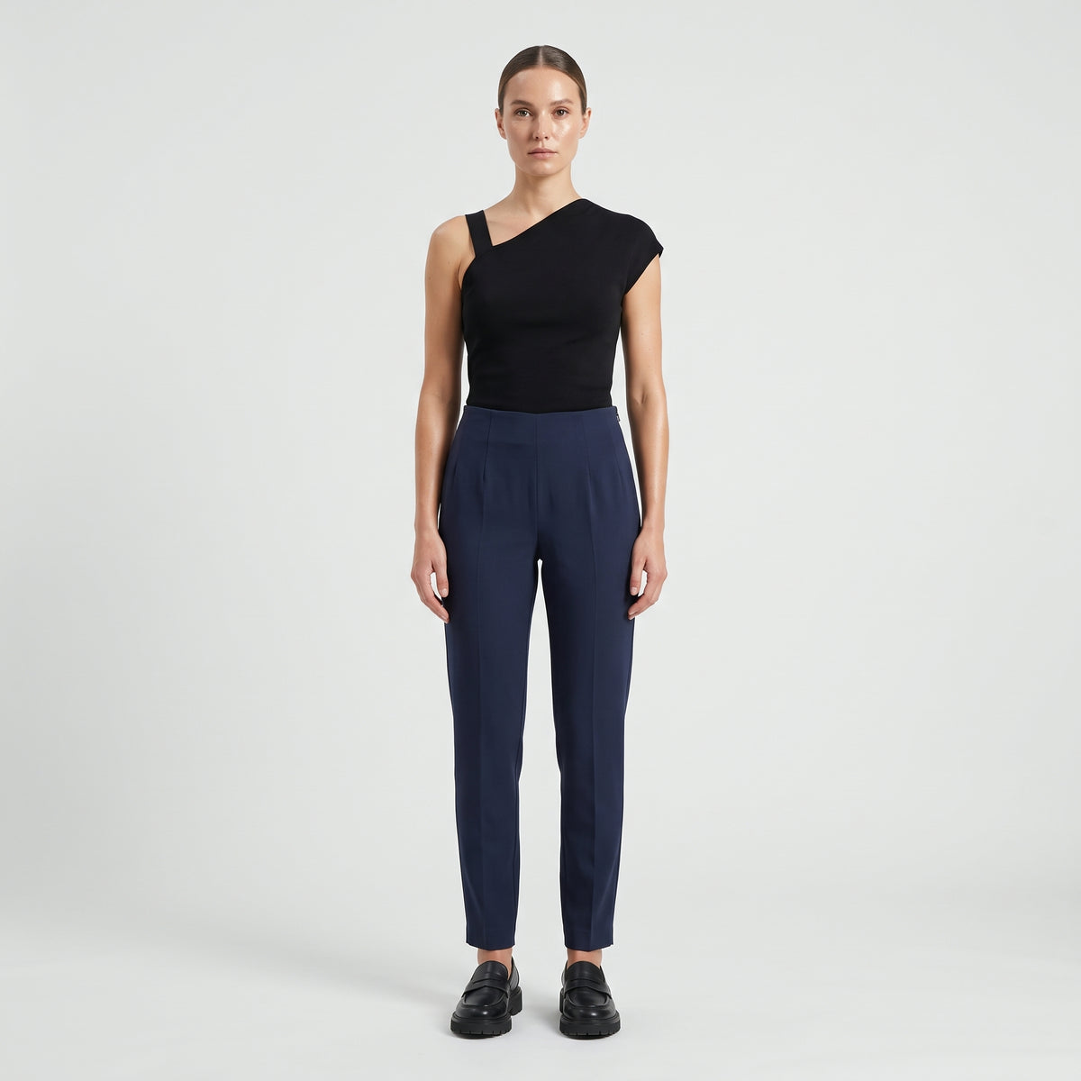 Tailored Navy Crepe Trousers