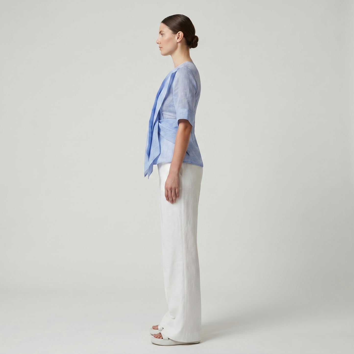 Draped Linen Statement Blouse