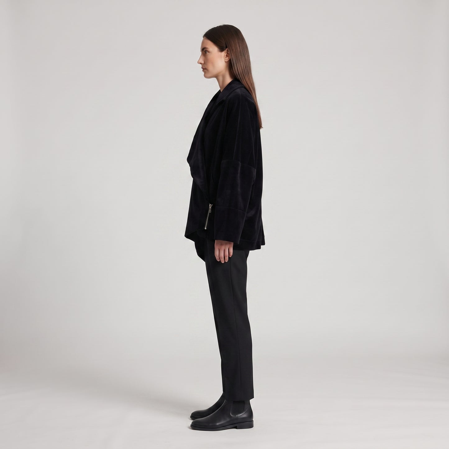 Asymmetric Velvet Statement Jacket