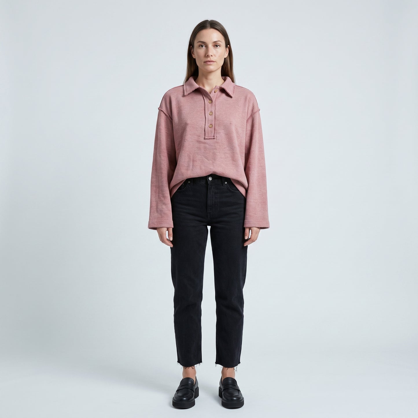 Dusty Rose Buttoned Polo Shirt